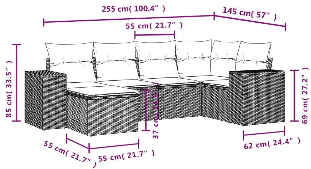 Set divano da giardino 6 pz con cuscini beige in polyrattan