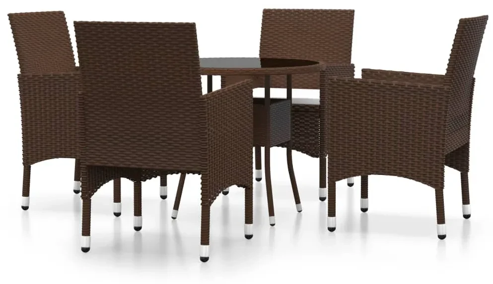 Set bistrot giardino 5 pz polyrattan e vetro temperato marrone