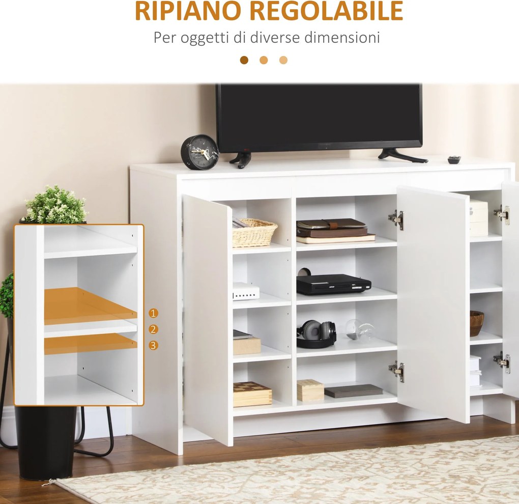 Credenza 12 Ripiani Interni 120x35x85 cm in Truciolato Bianco...