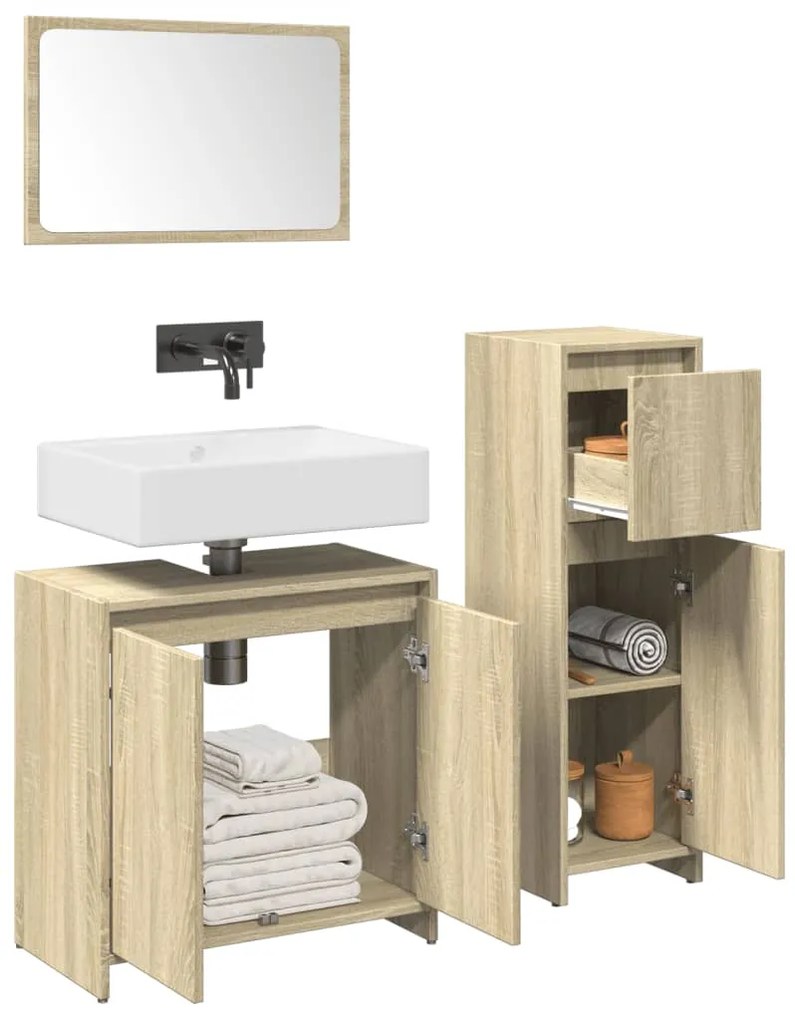 Set Mobili Da Bagno 3 Pz Rovere Sonoma İn Legno Multistrato /