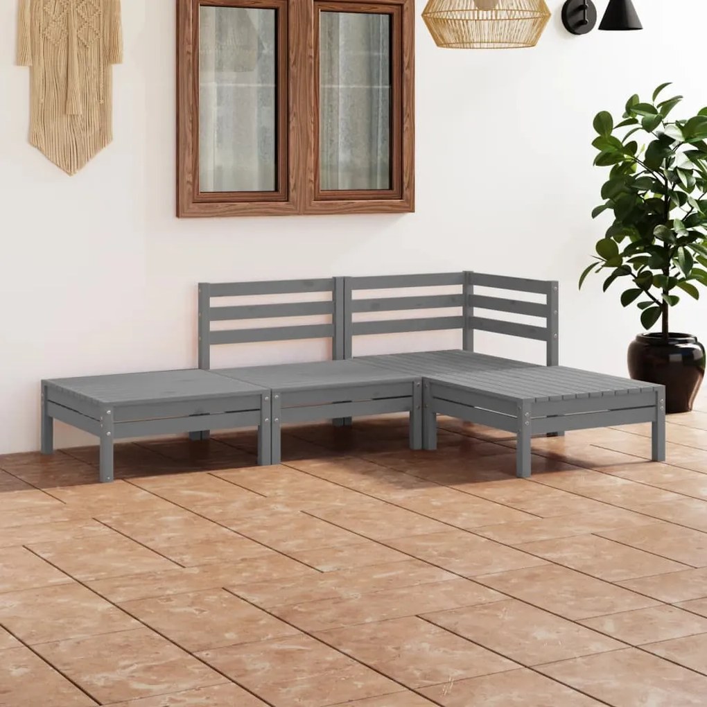 Set divani da giardino 4 pz grigio in legno massello di pino