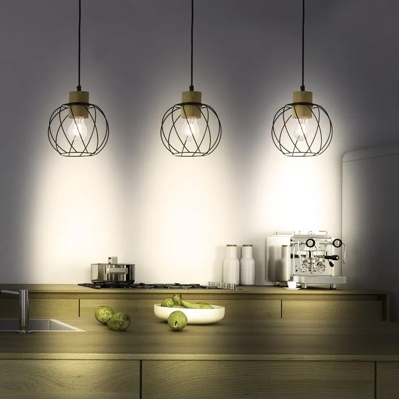 Lampadario Industriale Mallow nero bambù 3x E27 INSPIRE