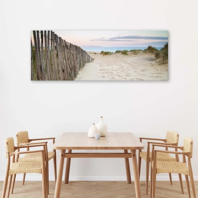 Quadro su tela, Panorama del tramonto sulla spiaggia  Dimensioni 120x40