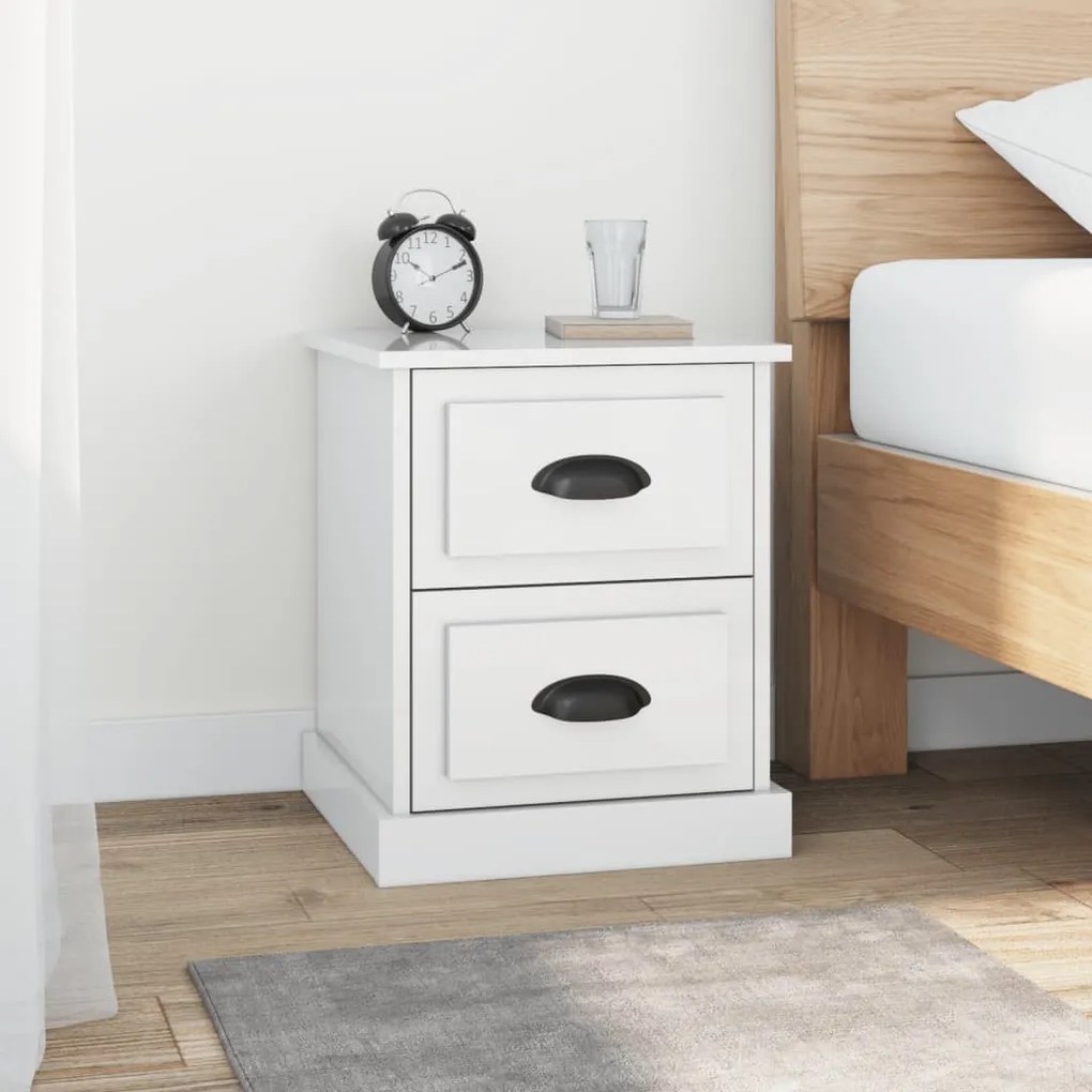 Comodino Bianco Lucido 39x39x47,5 Cm İn Legno Multistrato /