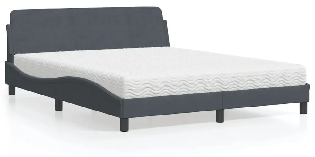 Letto Con Materasso Grigio Scuro 160x200 Cm İn Velluto /