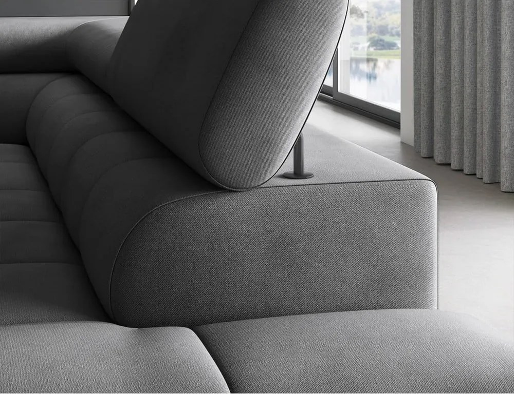 Divano angolare grigio scuro allungabile/con contenitore (con penisola a destra/a L) e rivestimento in velluto Ferucce – ELTAP