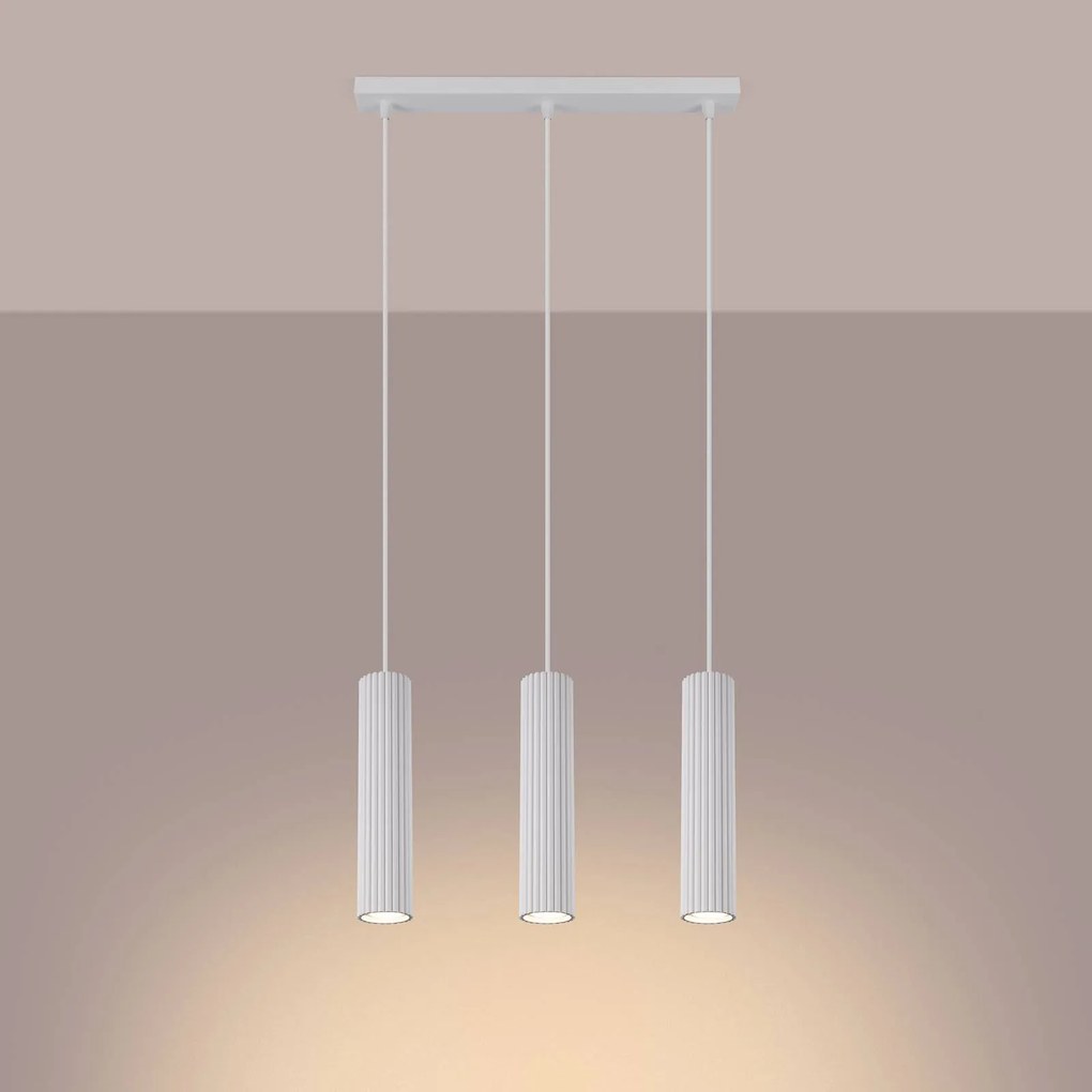 SOLLUX LIGHTING Lampada a sospensione Carbon, bianca, lunghezza 45 cm, alluminio, a 3 luci.