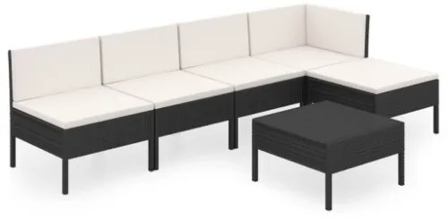 Set Divani da Giardino 6 pz con Cuscini in Polyrattan Nero