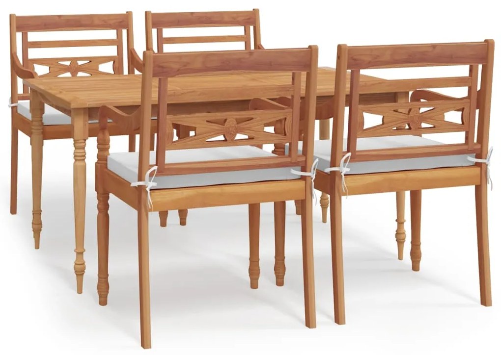 Set da pranzo giardino 5 pz con cuscini legno massello di teak