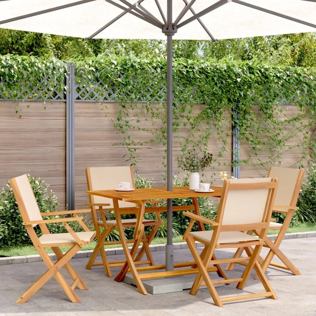 Set pranzo da giardino 5 pz beige in tessuto e legno massello