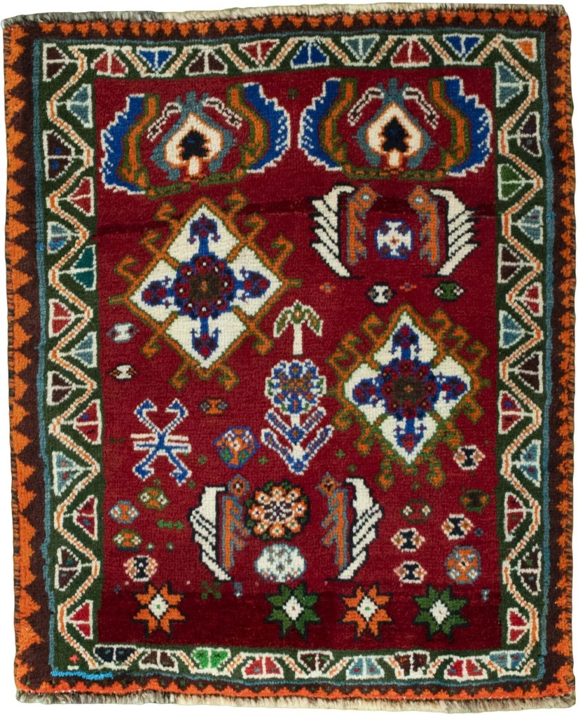 Shiraz Tappeto 70x60 Rosso (Iran) Annodato A Mano