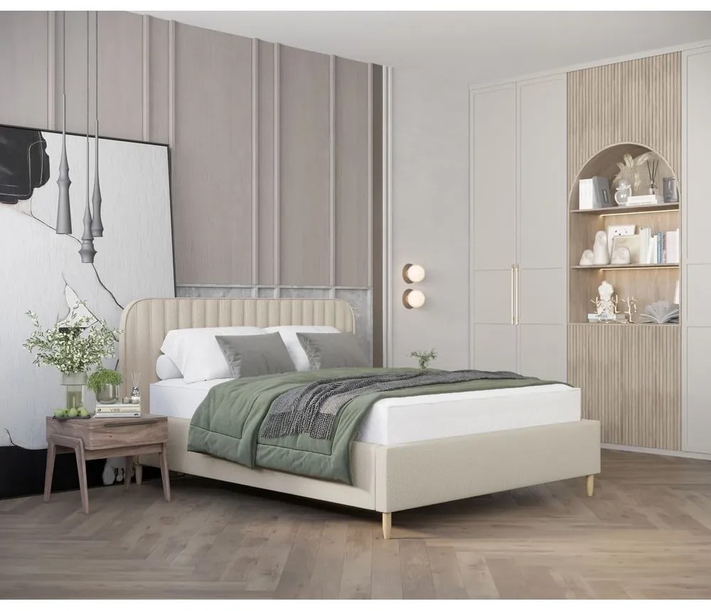 Letto singolo beige imbottito con spazio contenitivo con rete inclusa 120x200 cm Noto – Maison de Rêve