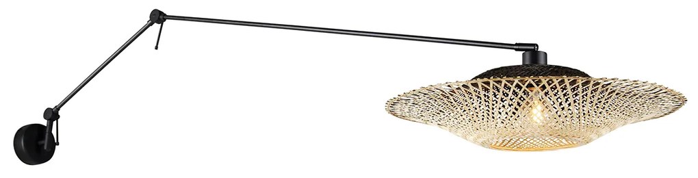 Applique da parete nera con paralume in rattan 50 cm regolabile - Blitz