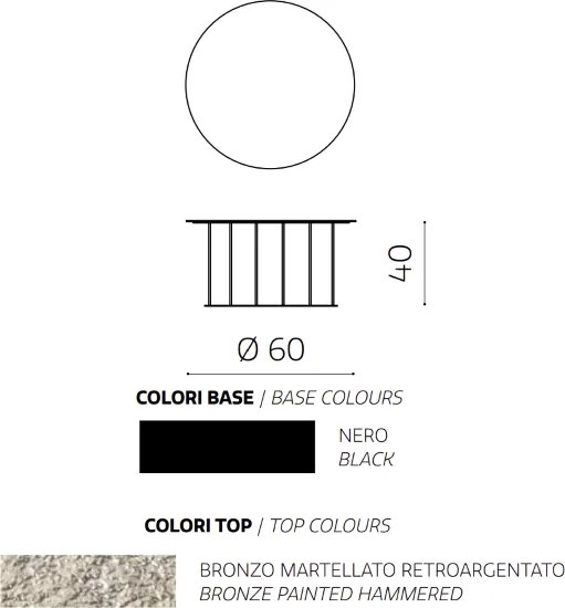 Tavolino tondo D60 cm con base in metallo Nero e piano in vetro martellato Bronzo MUTE