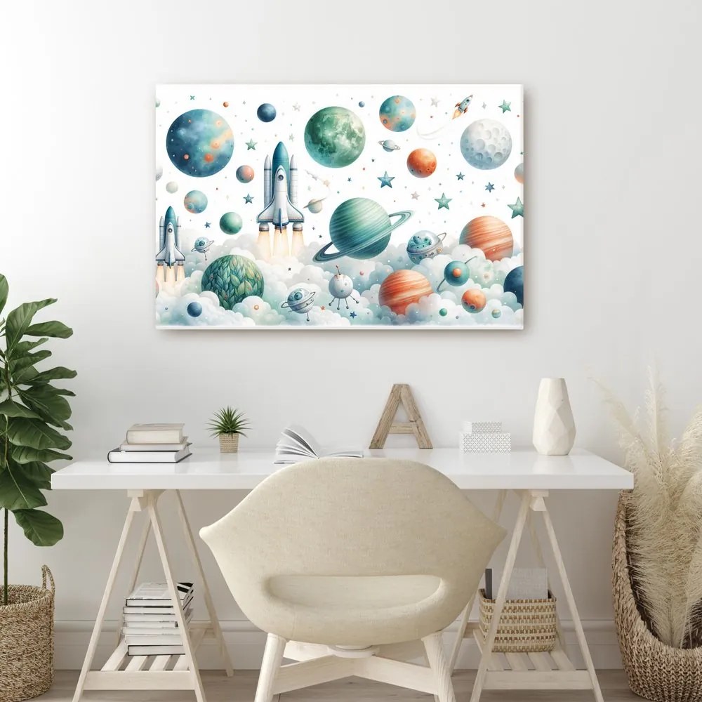 Quadro su tela – Razzo tra i pianeti