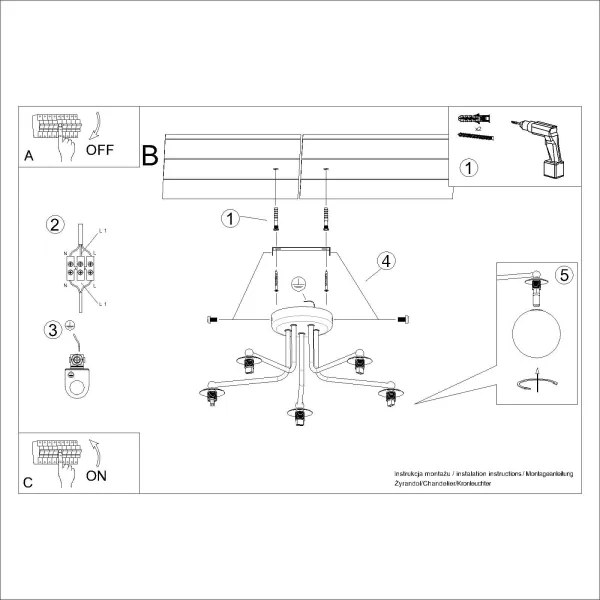 Sollux SL.1663 - Lampadario a sospensione con supporto rigido ASTRAL 5xG9/8W/230V nero