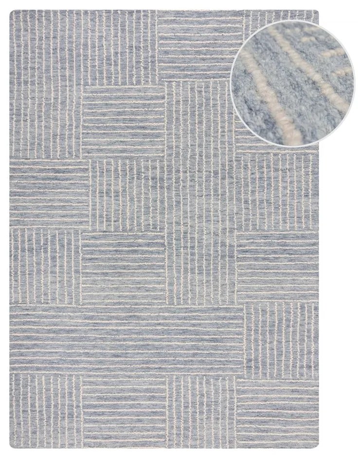 Tappeto in lana blu chiaro tessuto a mano 80x150 cm Memphis Wool - Flair Rugs