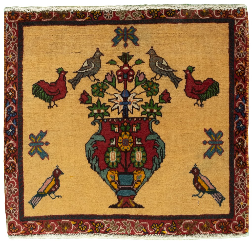 Shiraz Tappeto 60 x 50 Rosso (Iran) Annodato A Mano