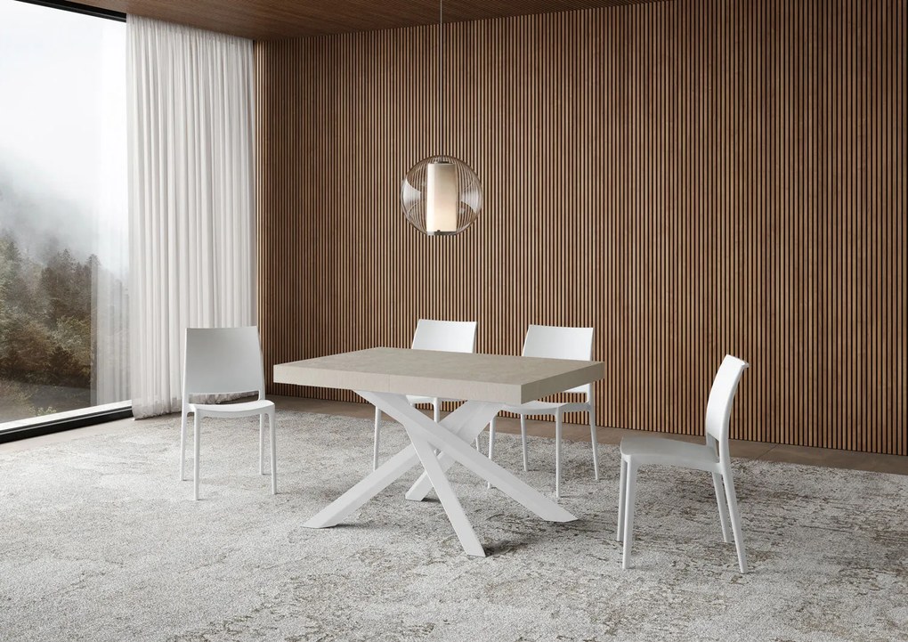 Tavolo Estensibile Volantis con Struttura Bianca P.90, 90x140/244 / Cashmere
