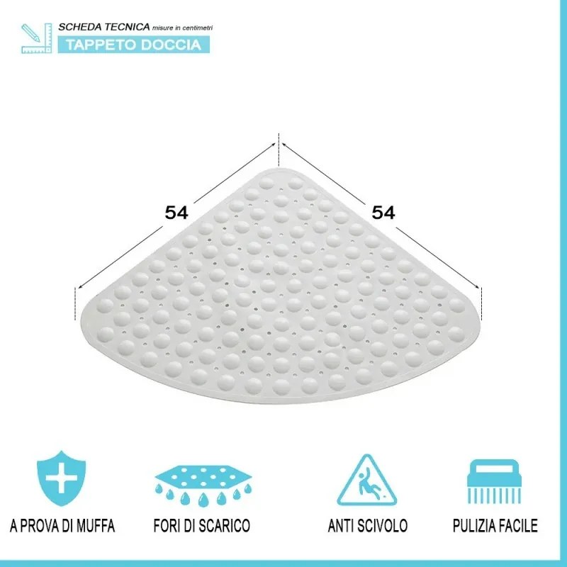 Tappeto antiscivolo angolare in PVC bianco 54x54 cm
