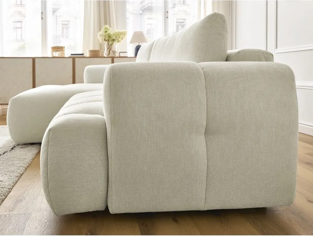 Divano angolare beige allungabile e con contenitore (penisola a sinistra/chaise lounge) Fuji – Bobochic Paris