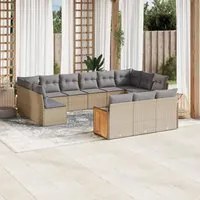 Set Divano da Giardino 13 pz con Cuscini Beige in Polyrattan 3260540