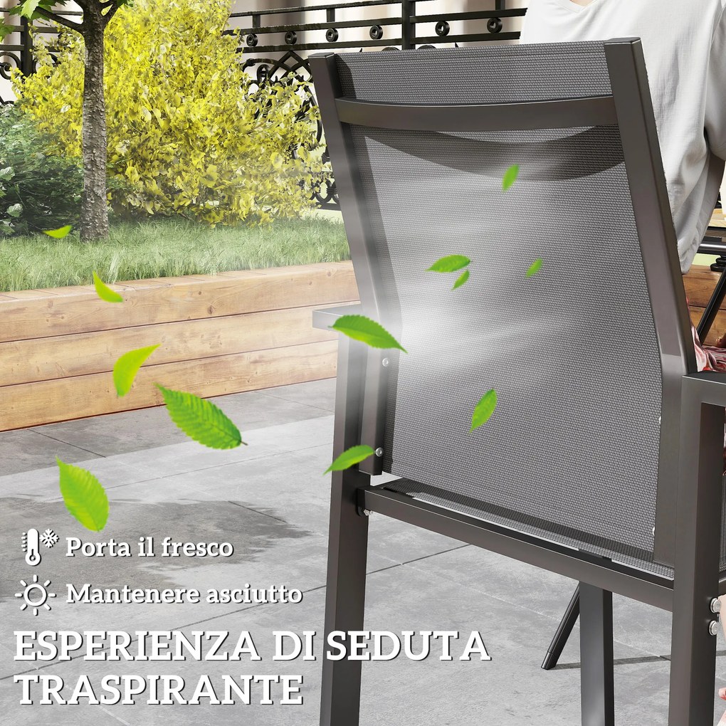 Set 2 Sedie da Giardino Impilabili 56x58x89 cm con Seduta Traspirante in Alluminio e Textilene Grigio Carbone...