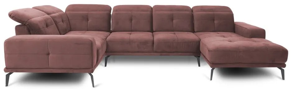 Divano angolare rosa (con penisola a sinistra/a U) e rivestimento in velluto Neviro – ELTAP