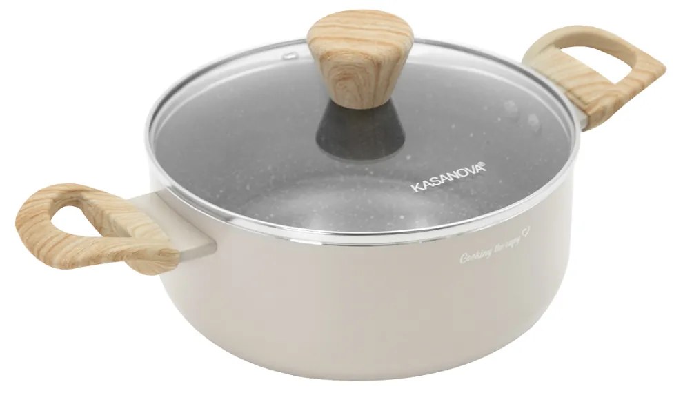 Casseruola 20 cm taupe scritta Cooking Therapy con coperchio