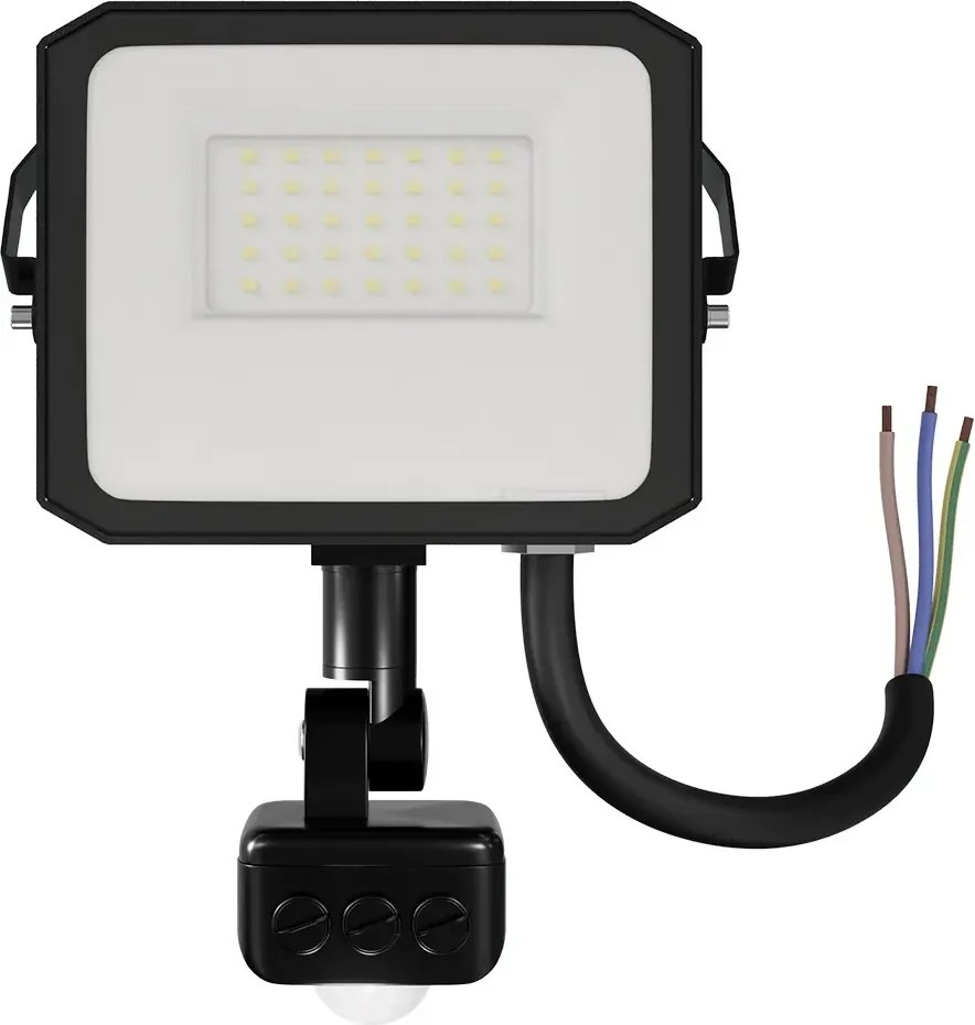 Faro LED 20W IP65 Nero con Sensore di Movimento e OSRAM chip LED Colore Bianco Caldo 3.000K