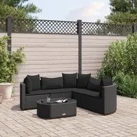 Set Divano da Giardino 6 pz con Cuscini Nero in Polyrattan 3308395