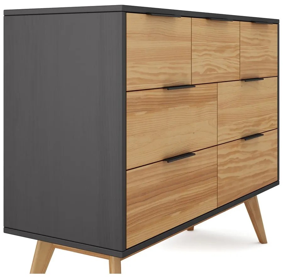 Cassettiera bassa in pino nero/naturale 120x83 cm Lavis - Marckeric