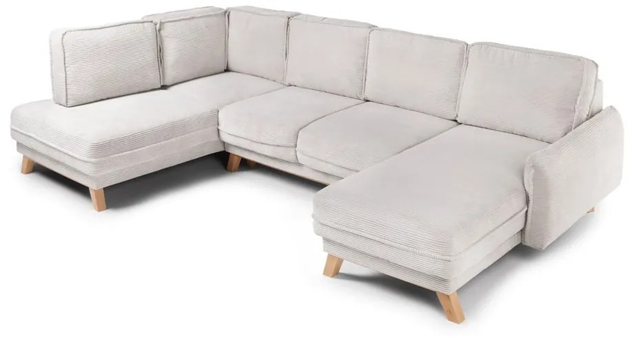 Divano angolare beige allungabile (con penisola a sinistra/a forma di "U") con rivestimento in velluto a coste Tori – Bonami Selection