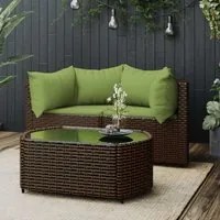 Set Mobili da Giardino 3 pz con Cuscini in Polyrattan Marrone 319839