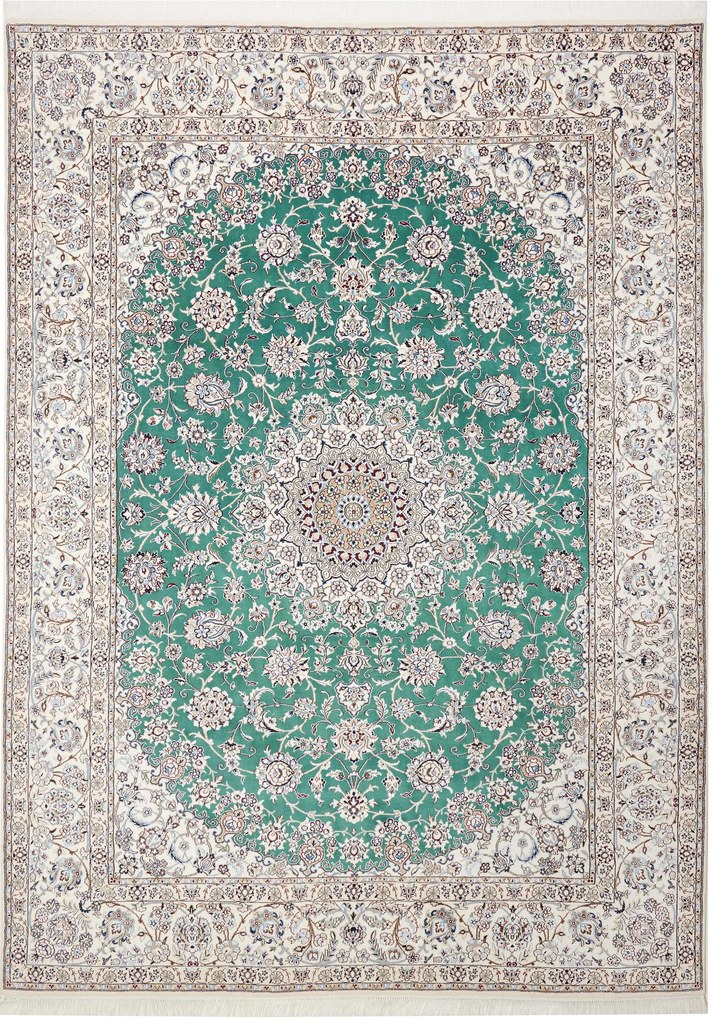 Nain Tappeto 350x250 Verde (Iran) Annodato A Mano