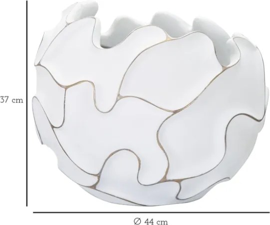 Vaso rotondo in resina con decorazioni ondulate a foglie Ø 44X37 cm bianco