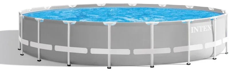 Intex 26732NP – Piscina Fuori Terra Prisma Frame Rotonda, Pompa Filtro 5678 L/h, Scaletta, Telo Base e Copertura, 24311 L, Acciaio e PVC, Grigio,