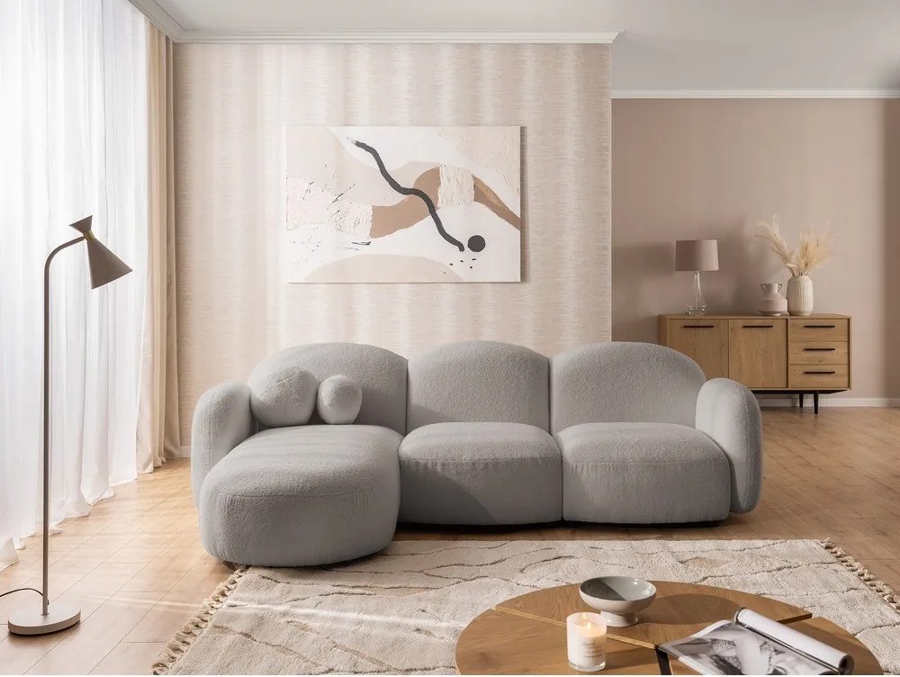 Divano angolare grigio (con penisola a sinistra/con chaise lounge) con rivestimento in bouclé Orbit – Ropez