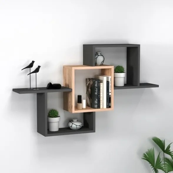 Mensola Sospesa 3 Vani A Cubo Design Moderno 120x22x80 Elena Rovere Antracite