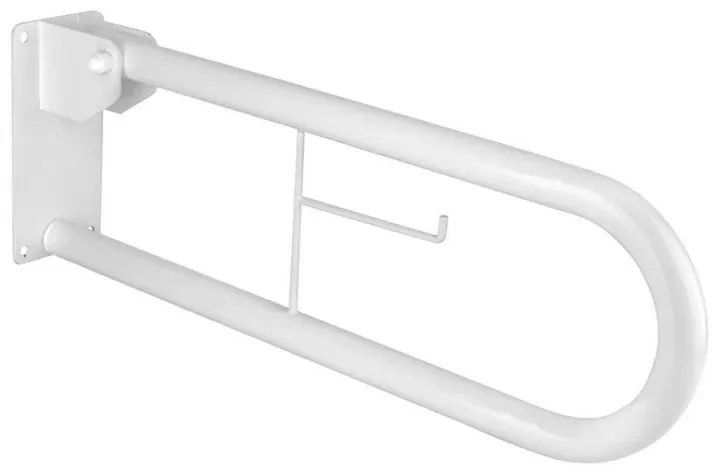 Barra di sostegno ribaltabile per disabili 60 cm in acciaio bianco con porta rotolo