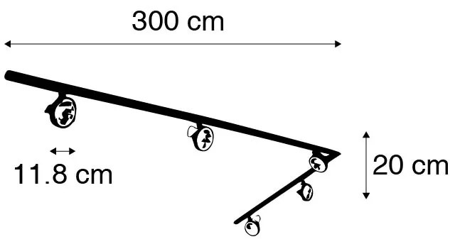 Sistema di illuminazione a binario moderno con 5 faretti nero 1 fase - Iconic Go