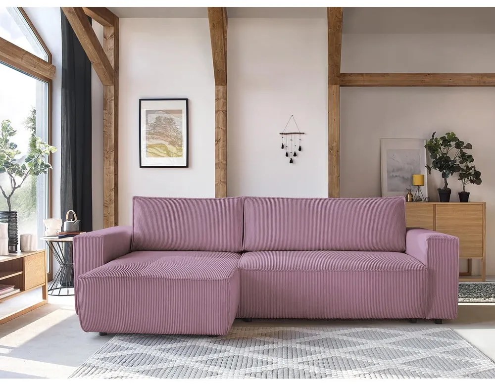 Divano letto a coste rosa ad angolo variabile Nihad - Bobochic Paris