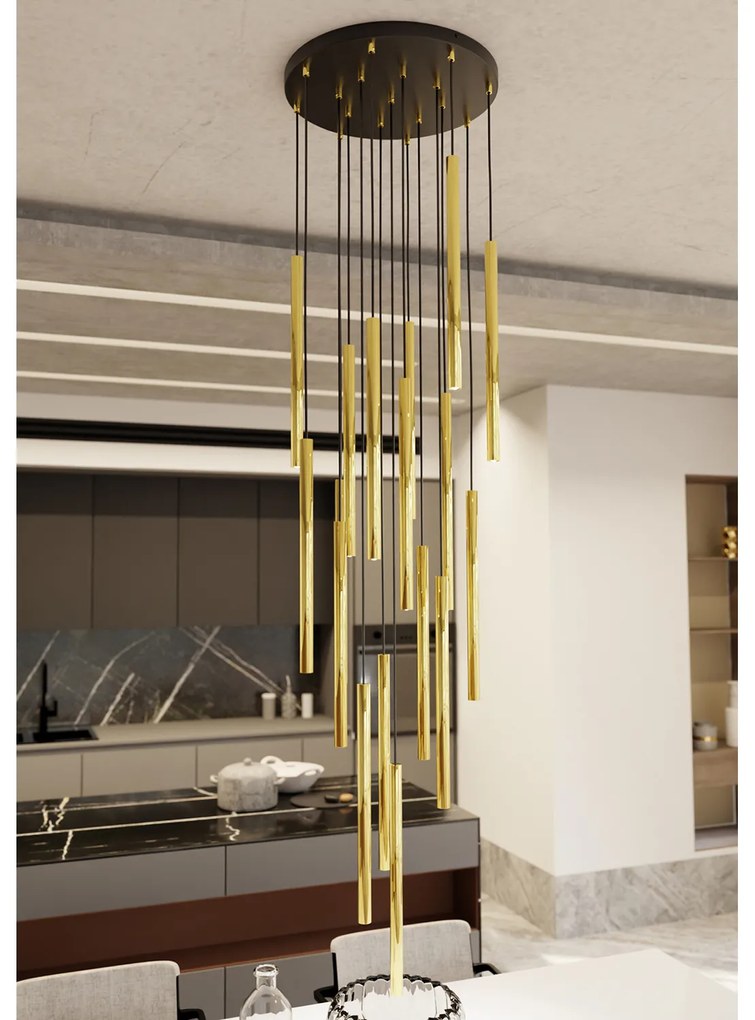 Lampadario Moderno Shu Acciaio Nero 17 Luci G9 Ip20