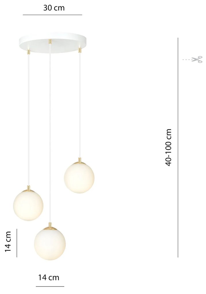 Sospensione Contemporanea Royal 3 Luci In Acciaio Bianco Sfera Vetro Bianco