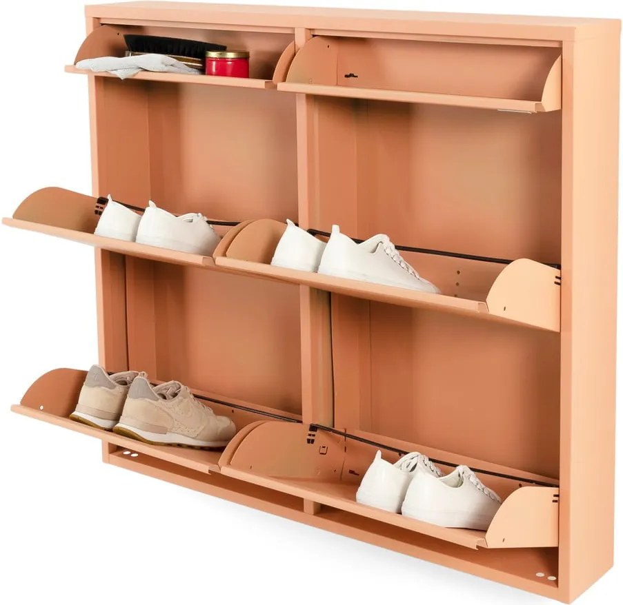 Scarpiera color salmone in metallo con ante ribaltabili 98x86x15 cm Billy – Spinder Design