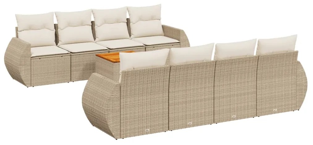 Set Divano da Giardino 9 pz con Cuscini Beige in Polyrattan