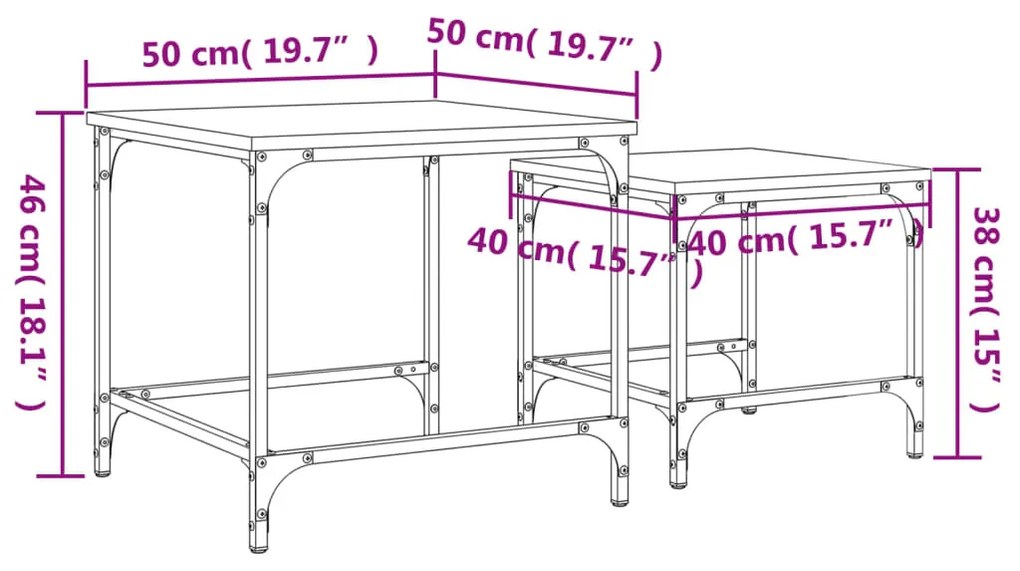 Tavolini Impilabili 2 pz Rovere Fumo in Legno Multistrato