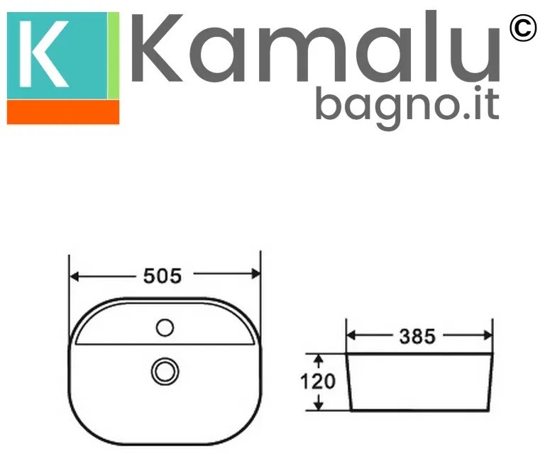 Kamalu - lavabo bagno da appoggio design ovale 50.5 cm ceramica bianca | k-litos-505