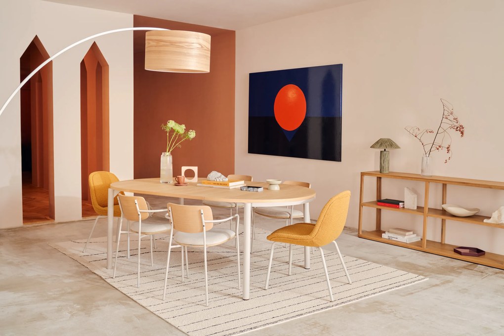 Kave Home - Tavolo rotondo allungabile Montuiri impiallacciatura di rovere e gambe d'acciaio finitura