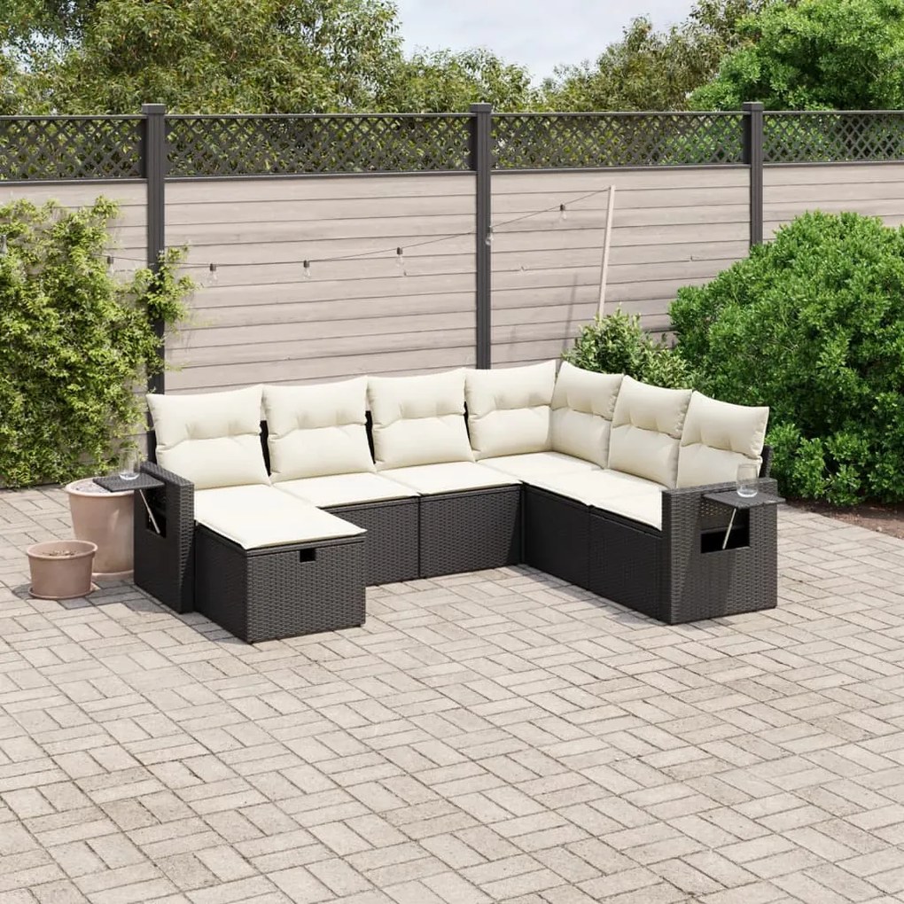 Set Divani da Giardino con Cuscini 7pz Nero Polyrattan